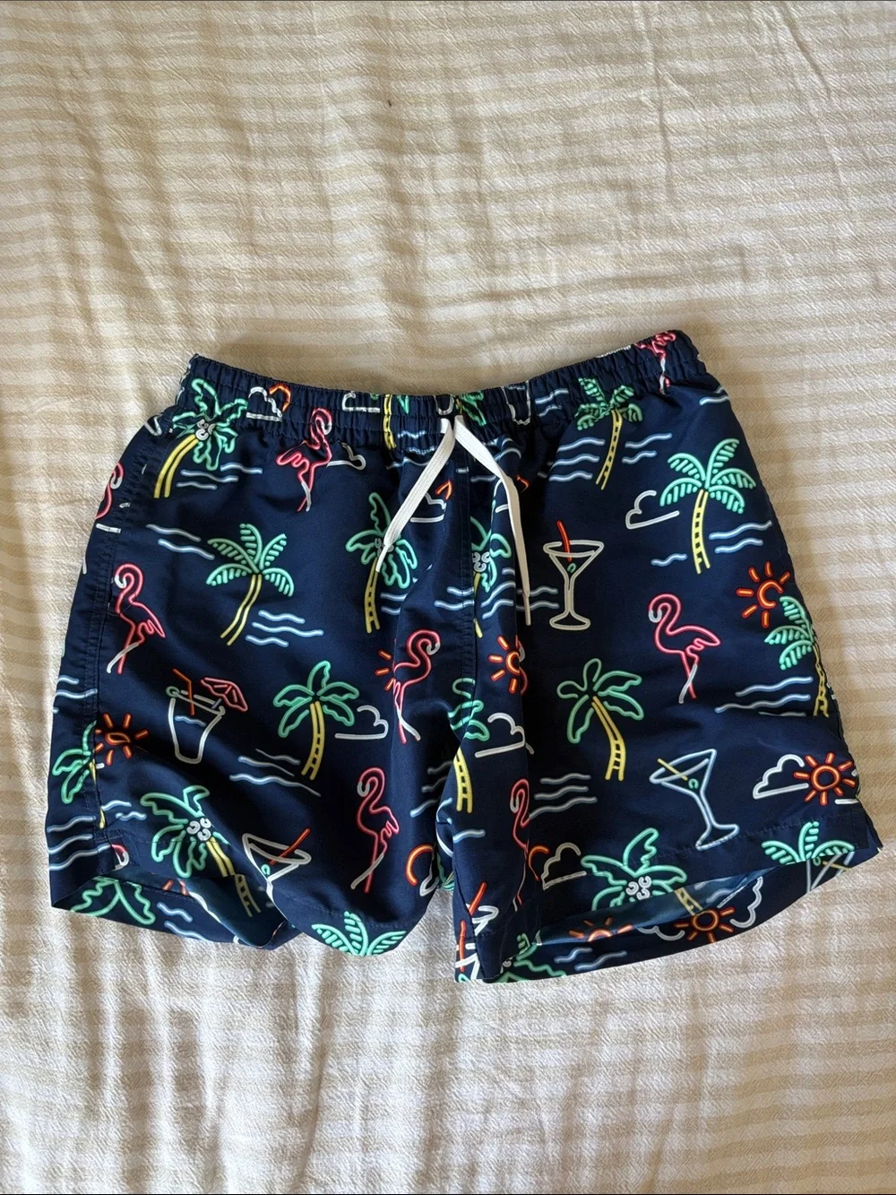 chubbies Navy Neon Tropical Print Swim Trunks